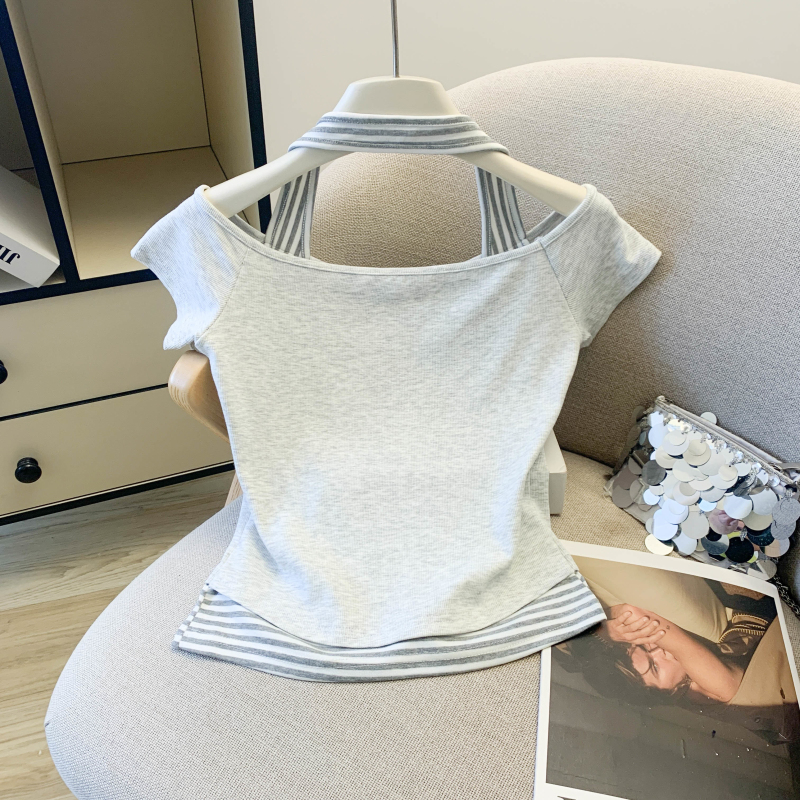 Refreshing halter T-shirt niche short sleeve tops