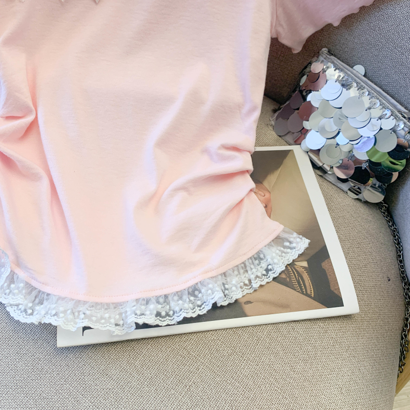 Short bow sweet T-shirt pinched waist slim tops for women