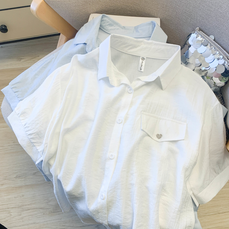 Heart summer fake pocket tops pendant short sleeve thin shirt