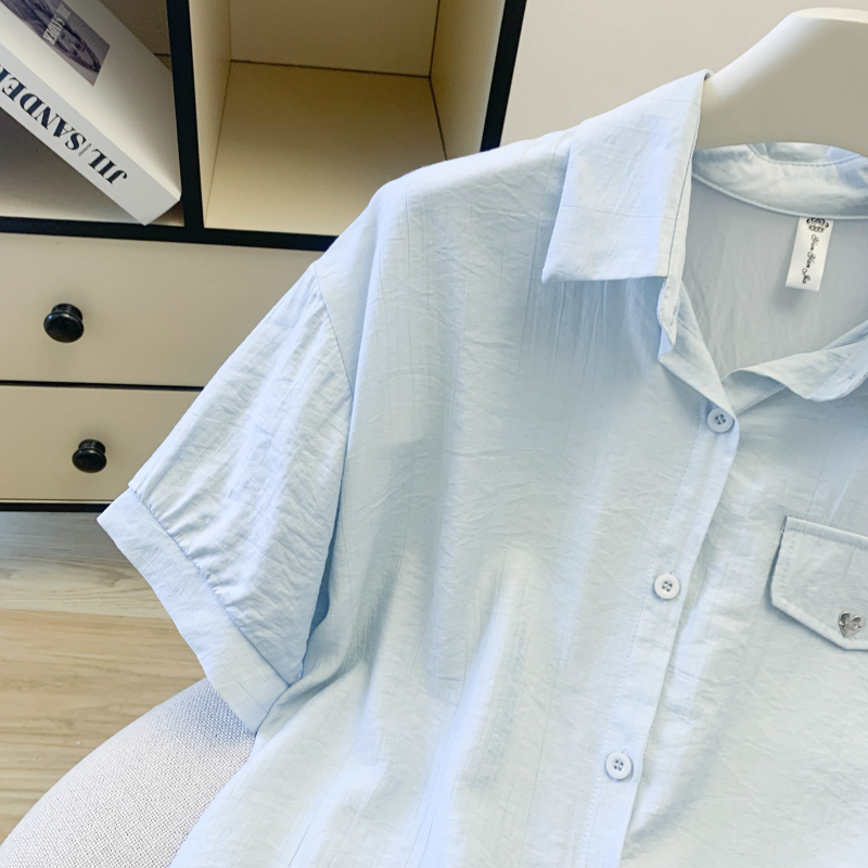 Heart summer fake pocket tops pendant short sleeve thin shirt