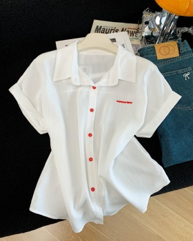 Niche mixed colors tops buckle loose shirt for women