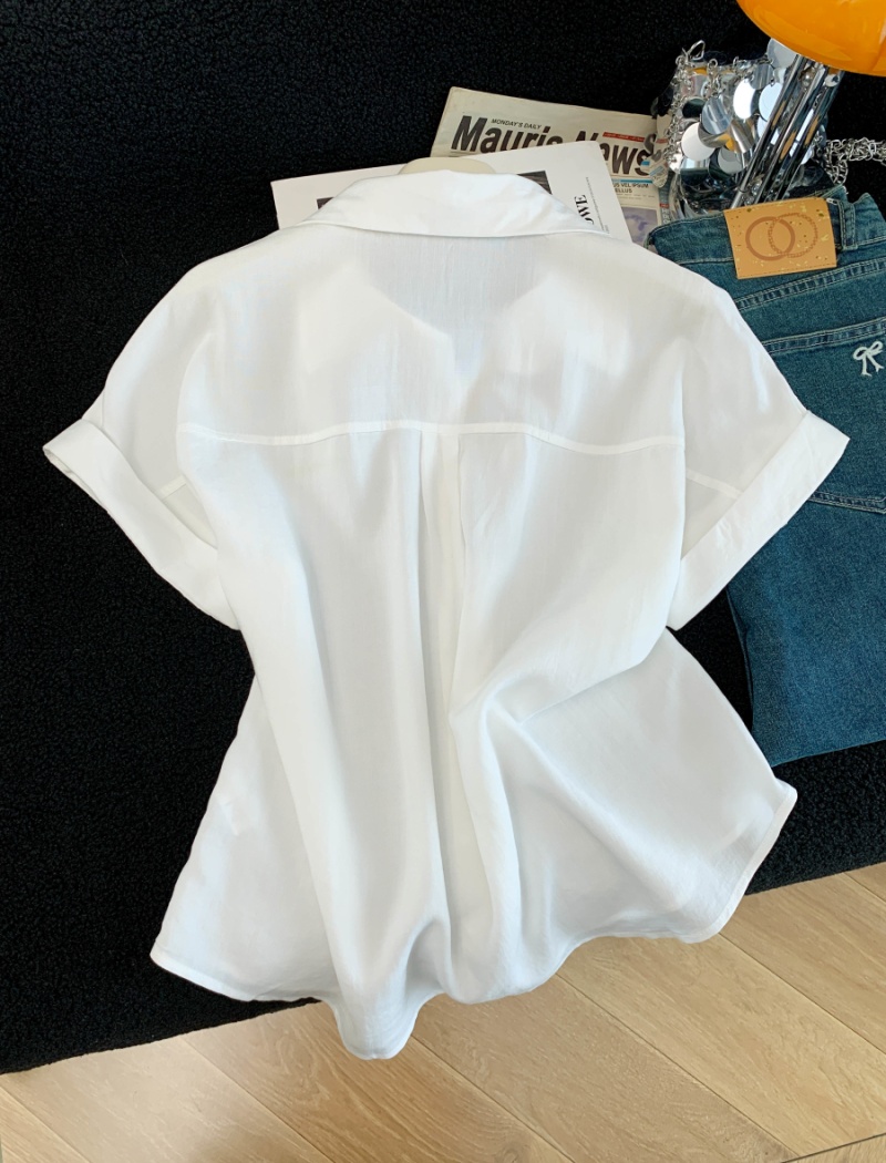 Niche mixed colors tops buckle loose shirt for women