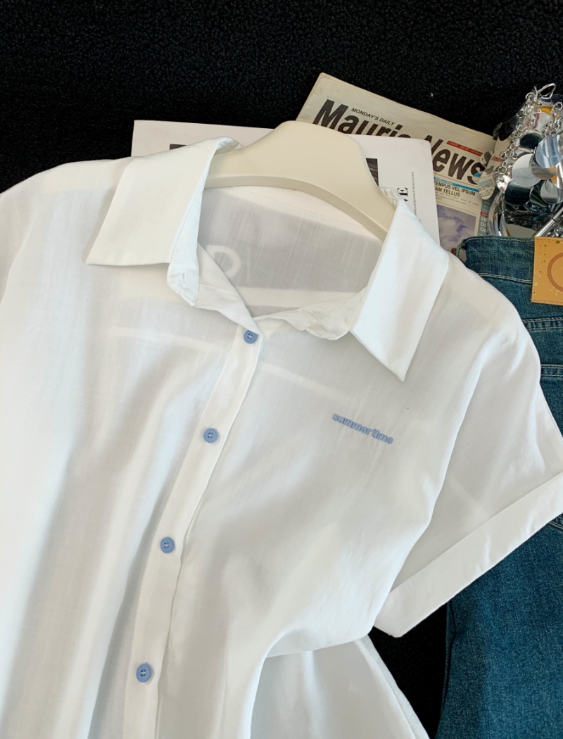 Niche mixed colors tops buckle loose shirt for women