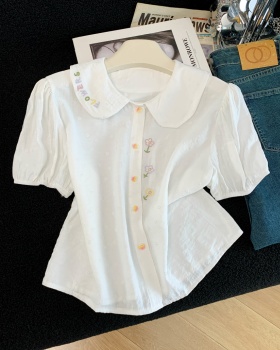 Flowers doll collar tops pure cotton shirt for women