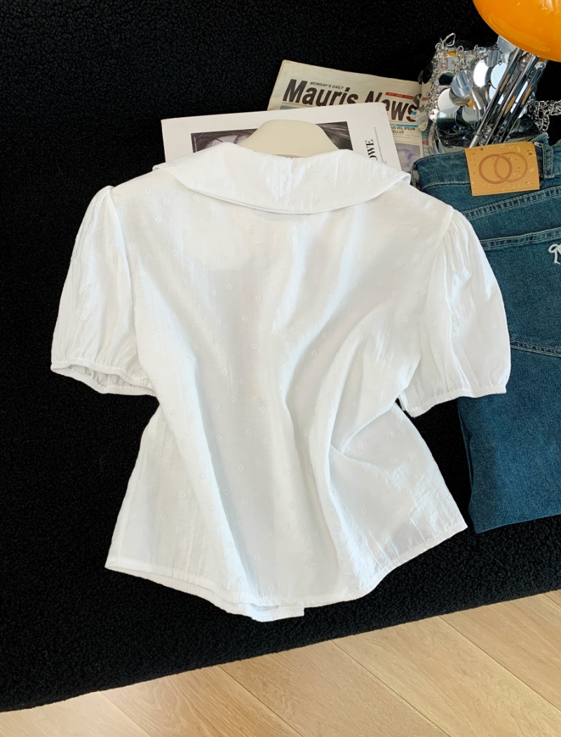 Flowers doll collar tops pure cotton shirt for women