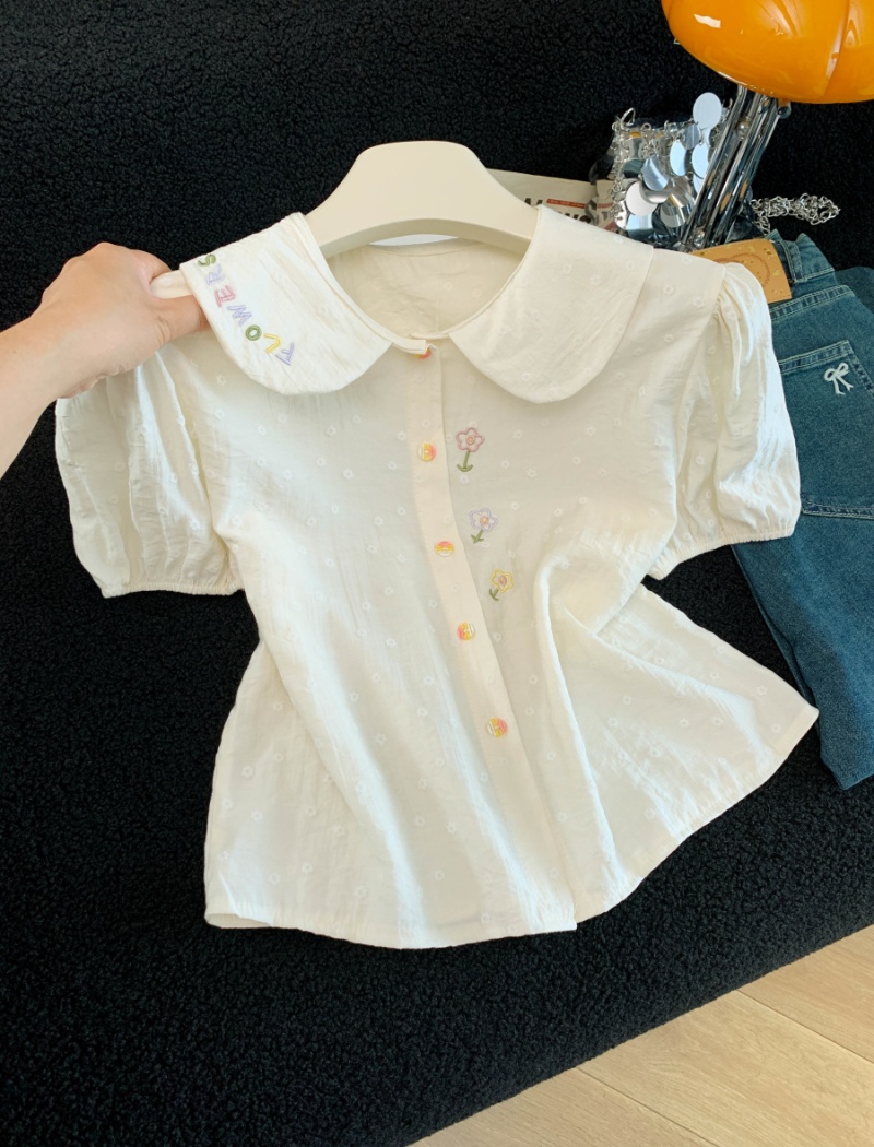 Flowers doll collar tops pure cotton shirt for women