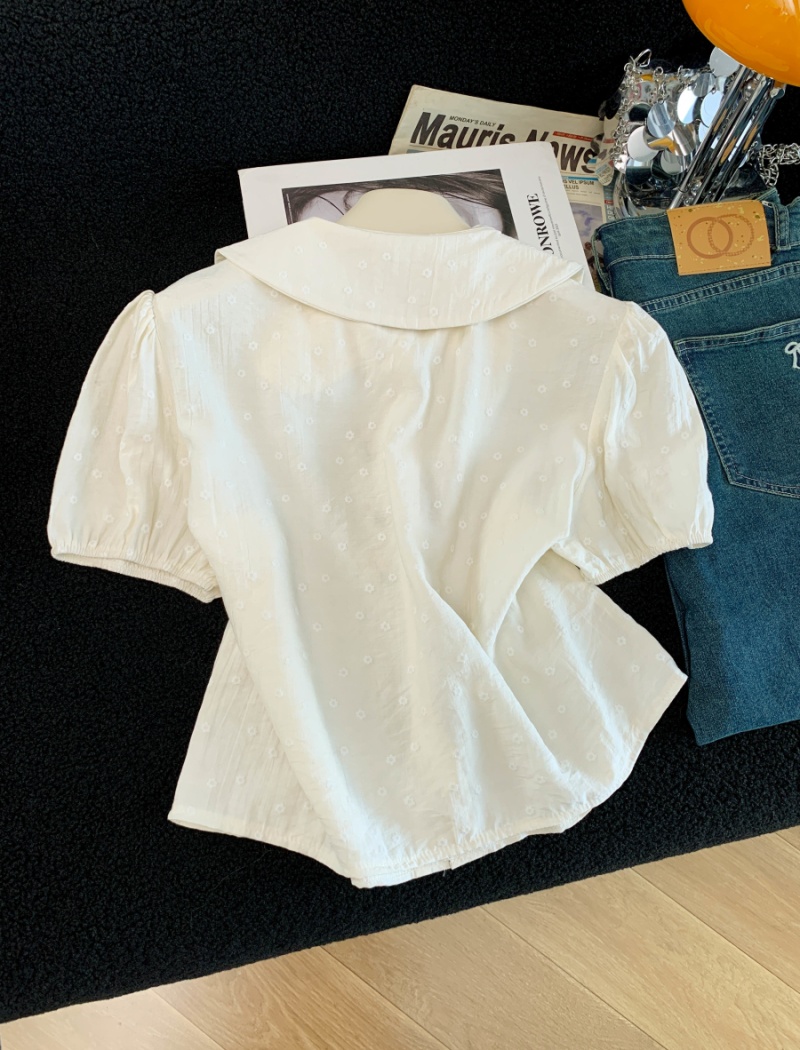 Flowers doll collar tops pure cotton shirt for women