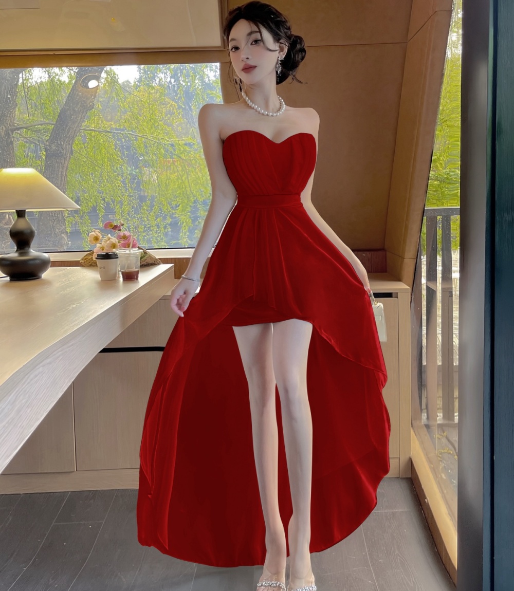 Summer wrapped chest slim pinched waist formal dress