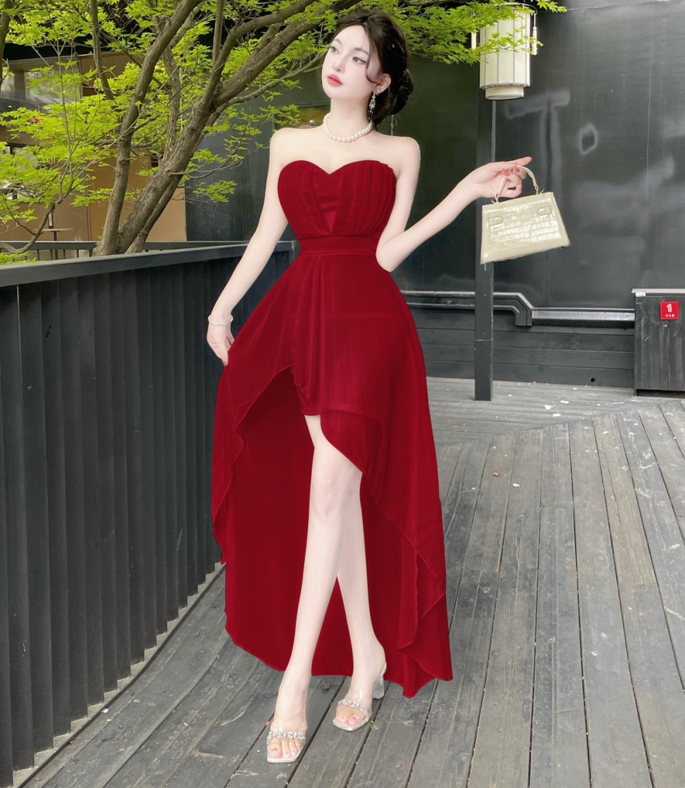 Summer wrapped chest slim pinched waist formal dress