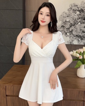 Bottoming lace low-cut package hip splice short sexy dress