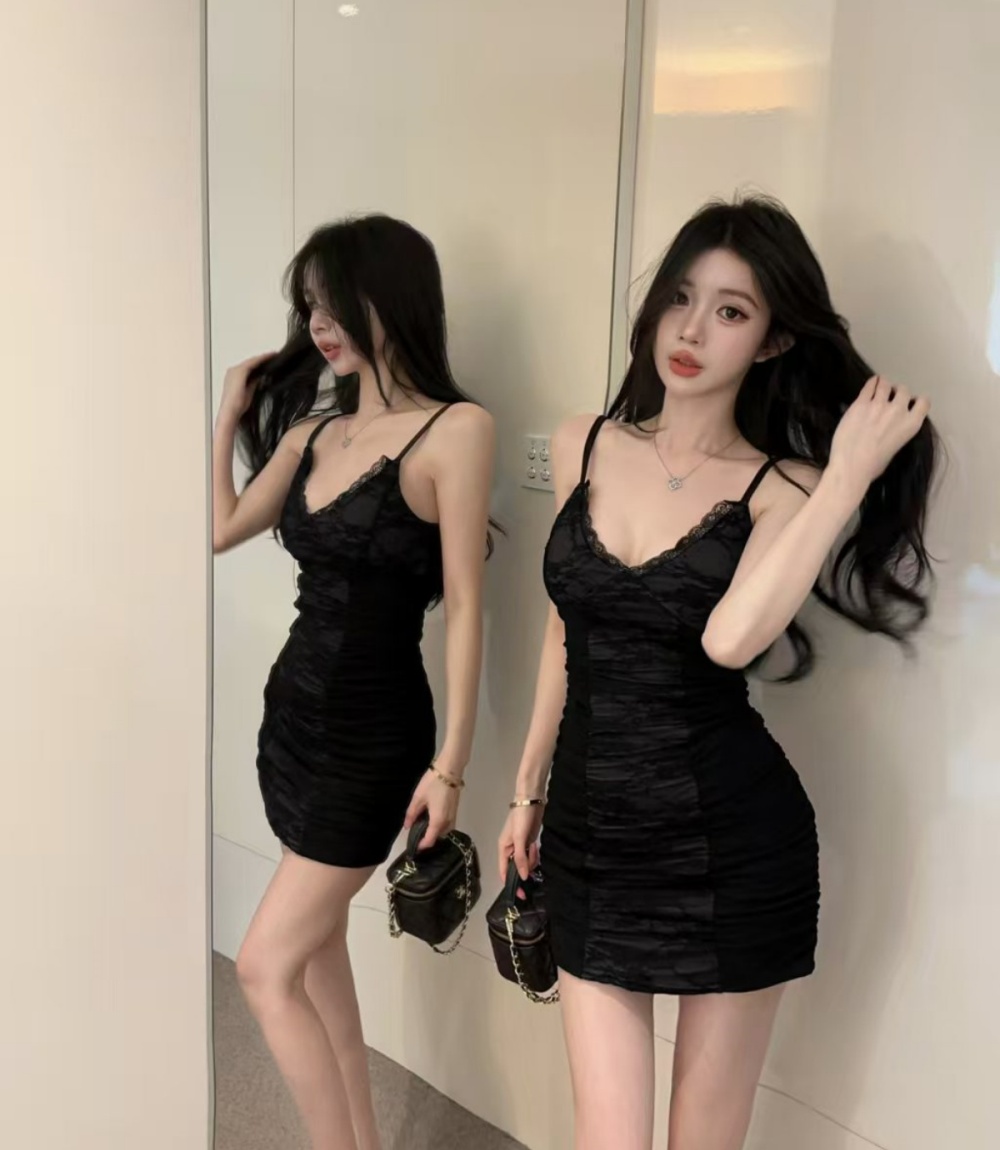 Short mixed colors sling bottoming gauze dress
