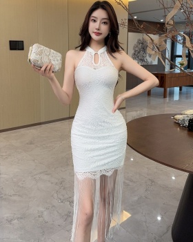 Tassels package hip sexy cheongsam gauze light dress