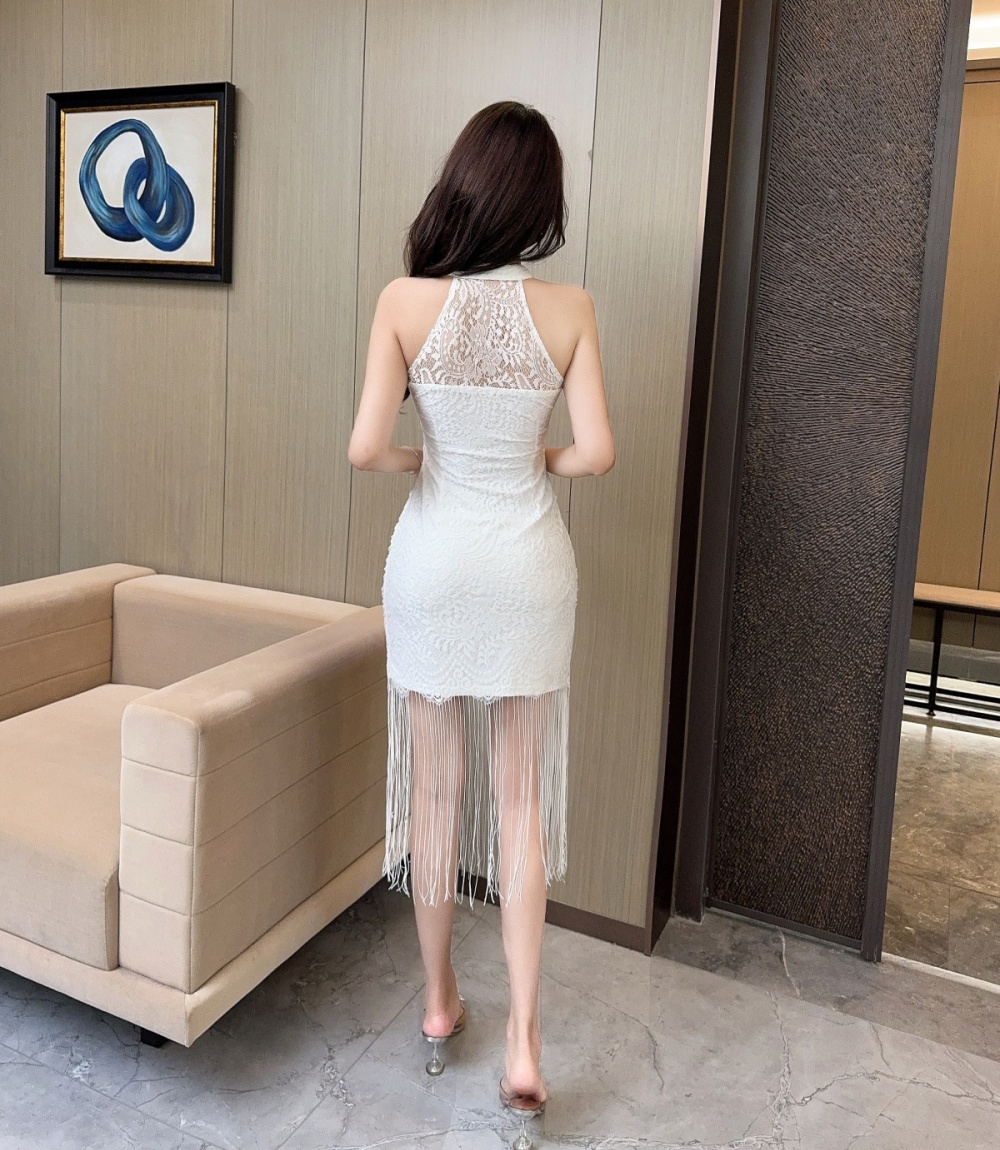 Tassels package hip sexy cheongsam gauze light dress