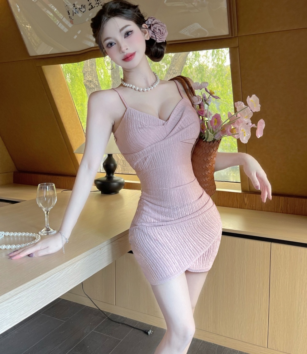 Bottoming low-cut sling high elastic tight dress
