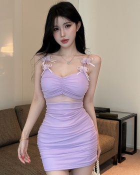 Bottoming flowers splice package hip gauze dress