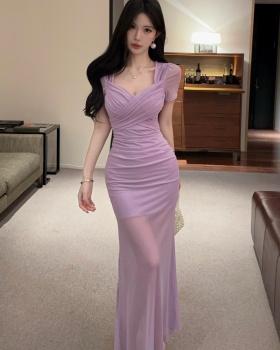 Vacation slim dress V-neck cross long dress for women