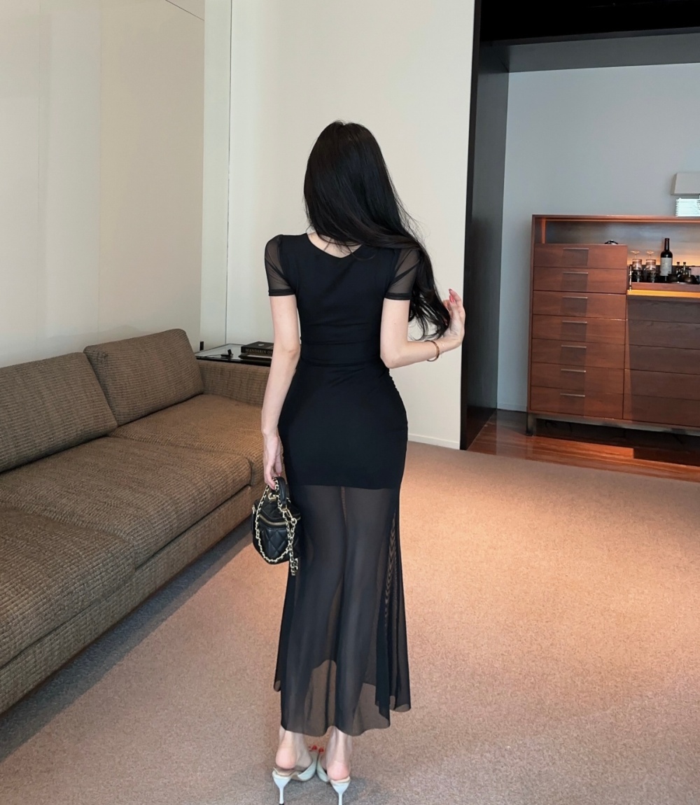 Vacation slim dress V-neck cross long dress for women