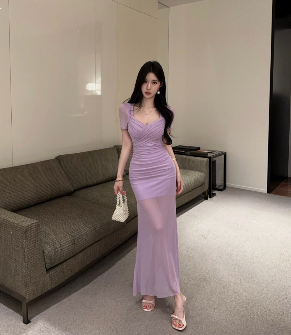 Vacation slim dress V-neck cross long dress for women