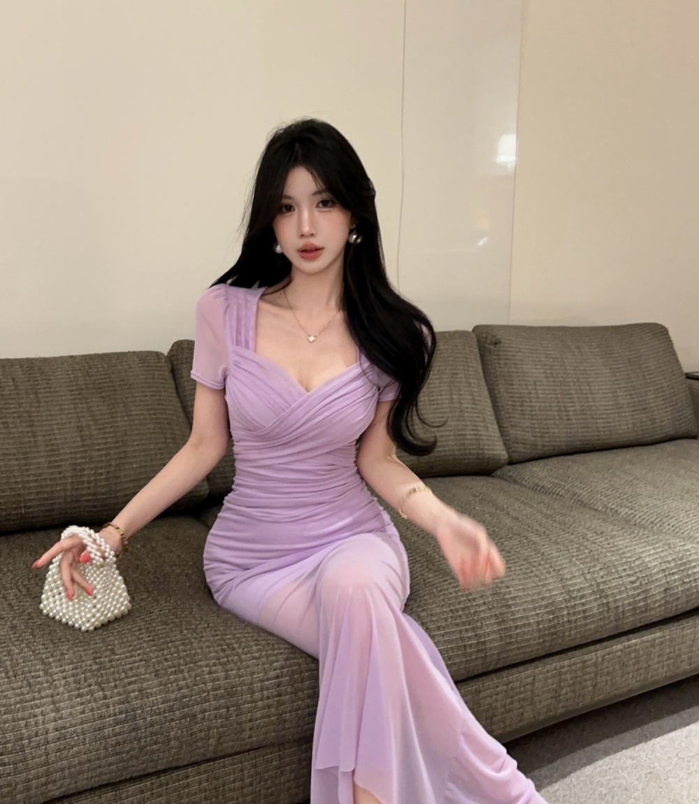 Vacation slim dress V-neck cross long dress for women