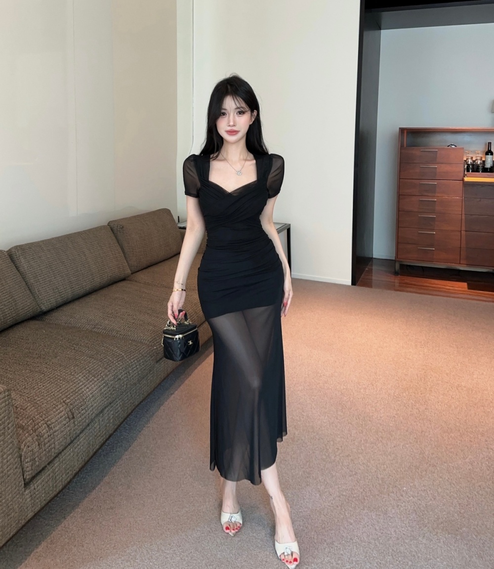 Vacation slim dress V-neck cross long dress for women