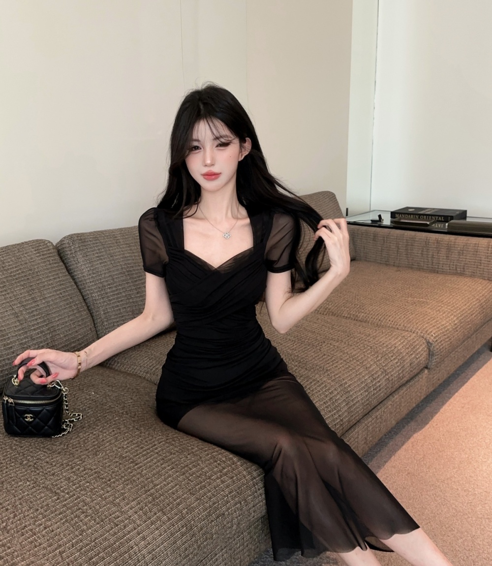 Vacation slim dress V-neck cross long dress for women