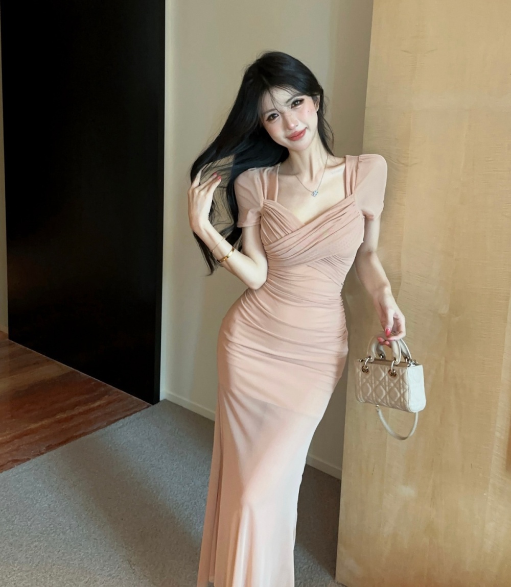 Vacation slim dress V-neck cross long dress for women
