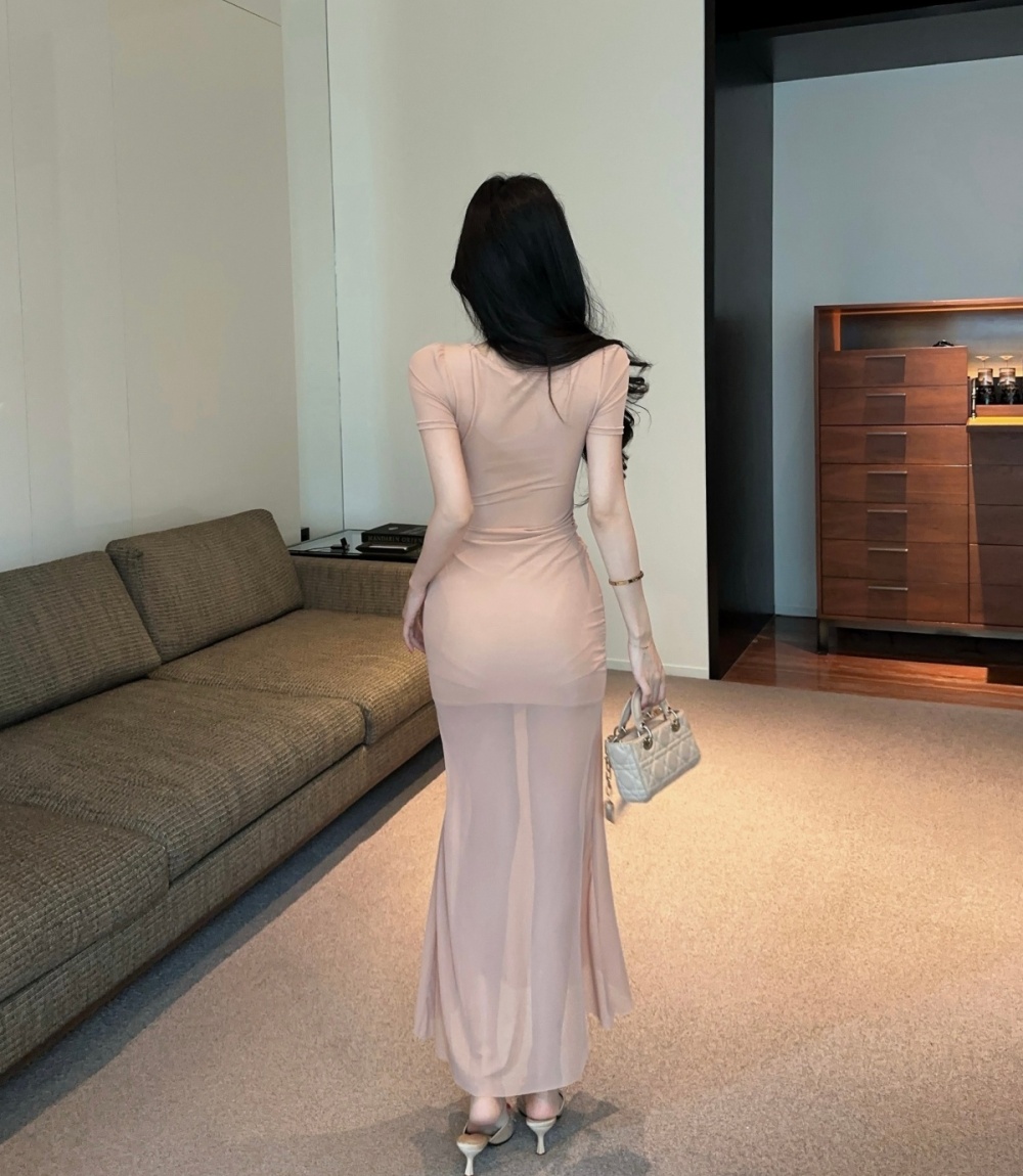 Vacation slim dress V-neck cross long dress for women