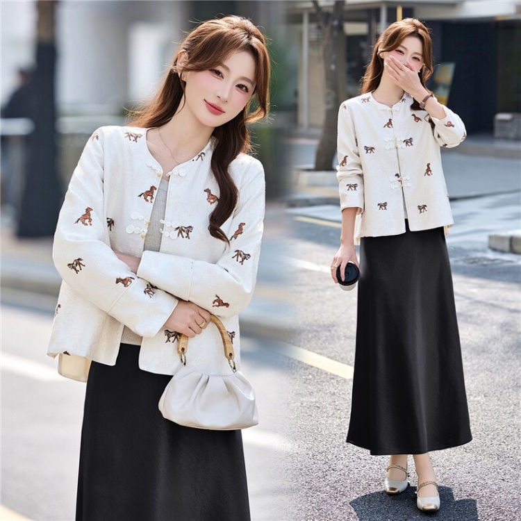 Fashion show young embroidery jacquard skirt 2pcs set