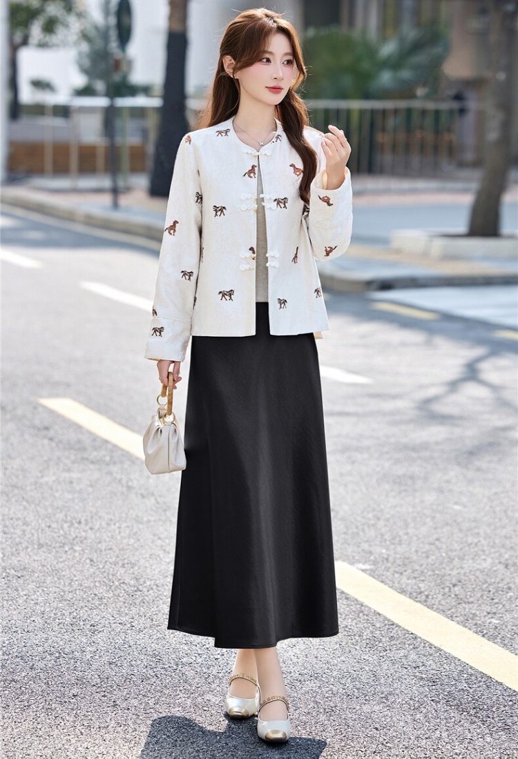 Fashion show young embroidery jacquard skirt 2pcs set