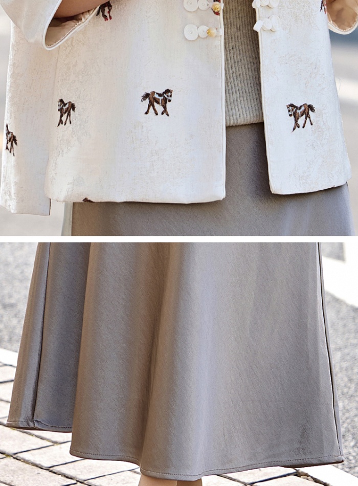 Fashion show young embroidery jacquard skirt 2pcs set