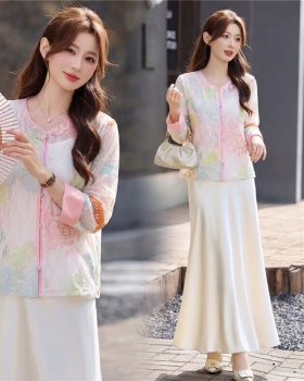 Spring Chinese style short skirt fashion tops 2pcs set