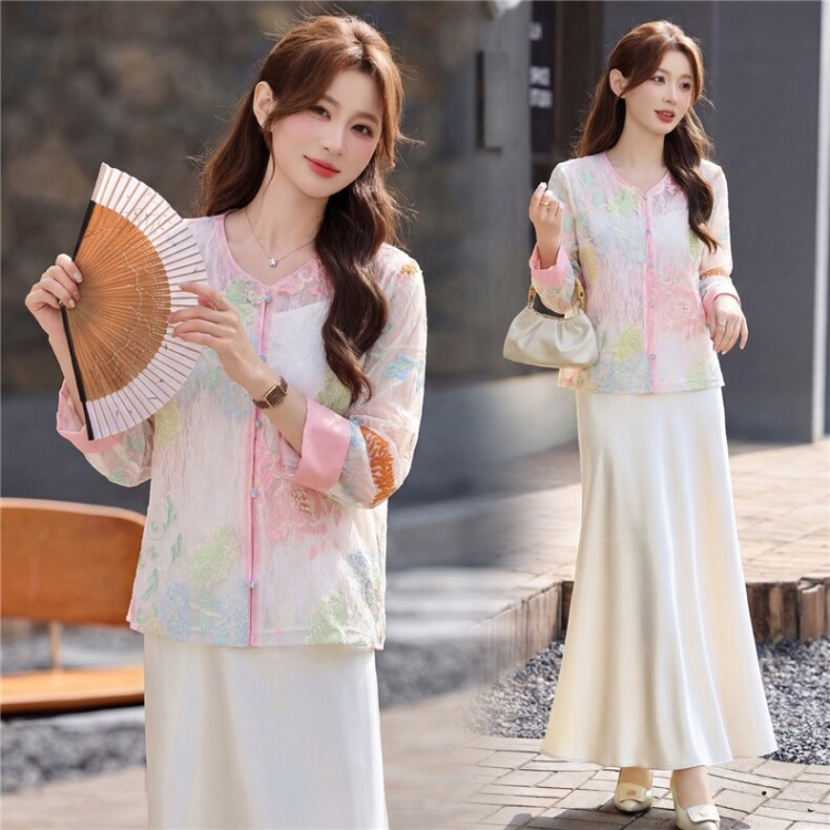 Spring Chinese style short skirt fashion tops 2pcs set