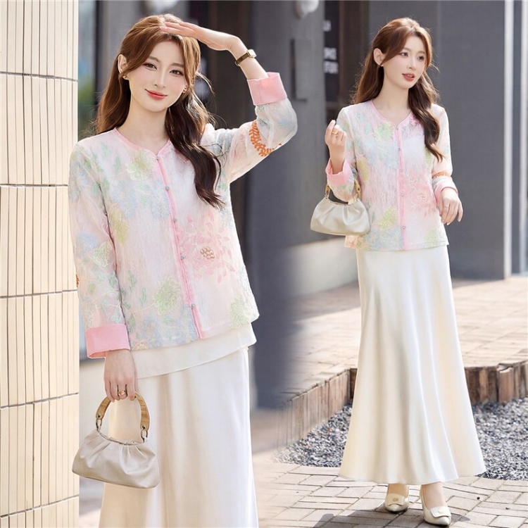 Spring Chinese style short skirt fashion tops 2pcs set