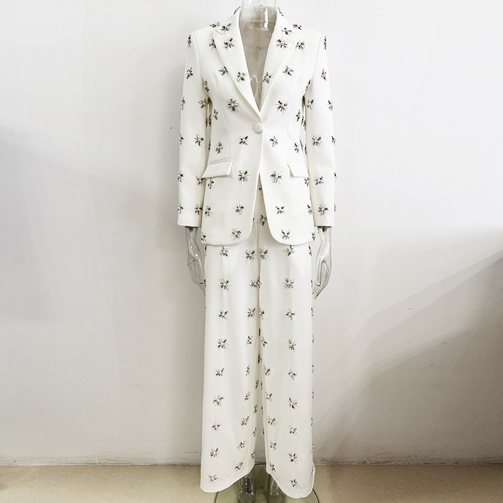 Beading business suit rhinestone long pants 2pcs set