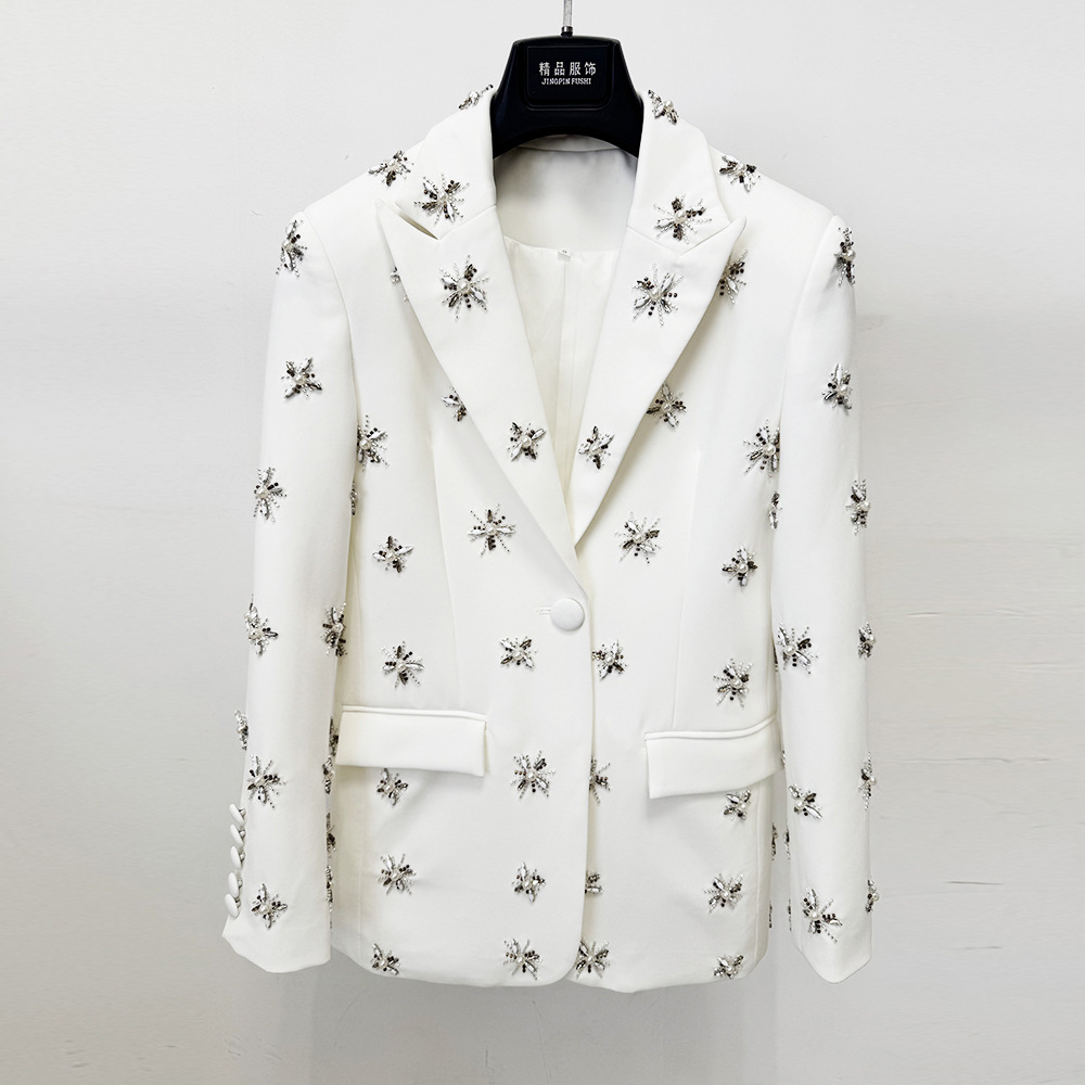 Beading business suit rhinestone long pants 2pcs set