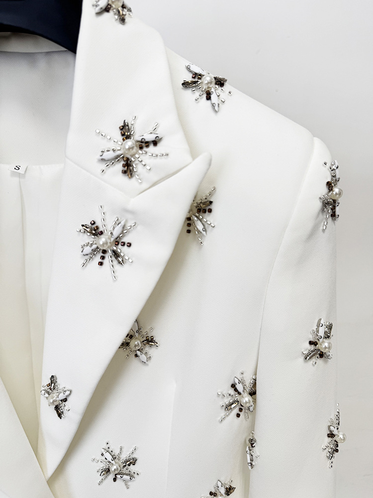 Beading business suit rhinestone long pants 2pcs set