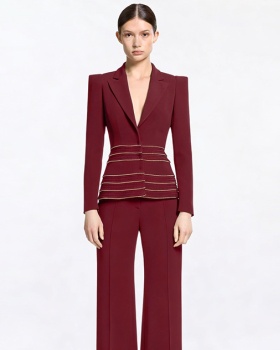 Chain European style long pants slim business suit 2pcs set