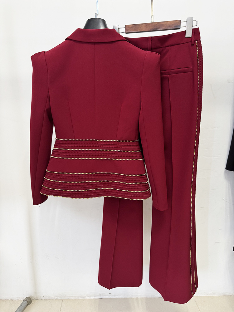 Chain European style long pants slim business suit 2pcs set