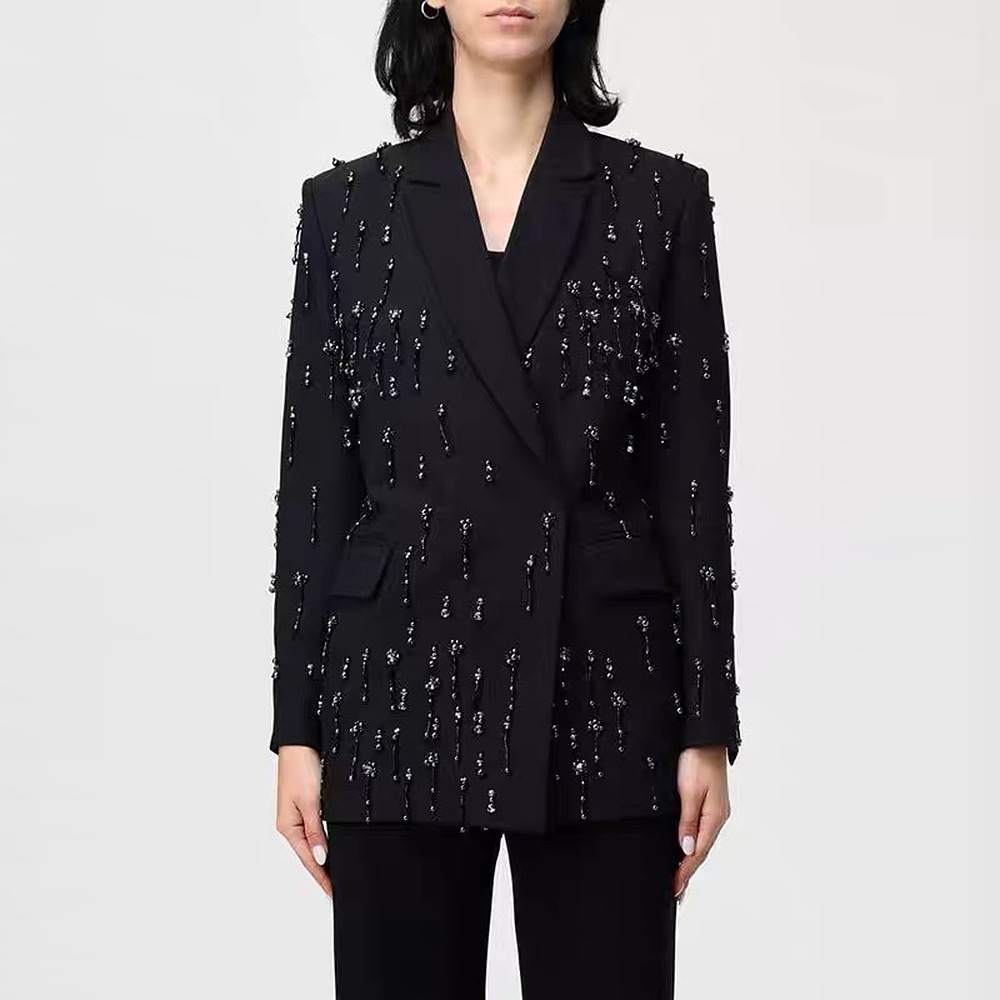 Beading European style loose jacket fashion rhinestone coat