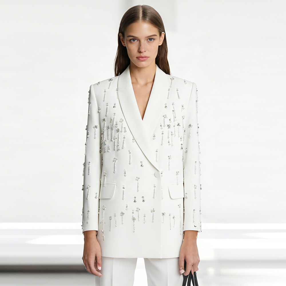 Beading European style loose jacket fashion rhinestone coat