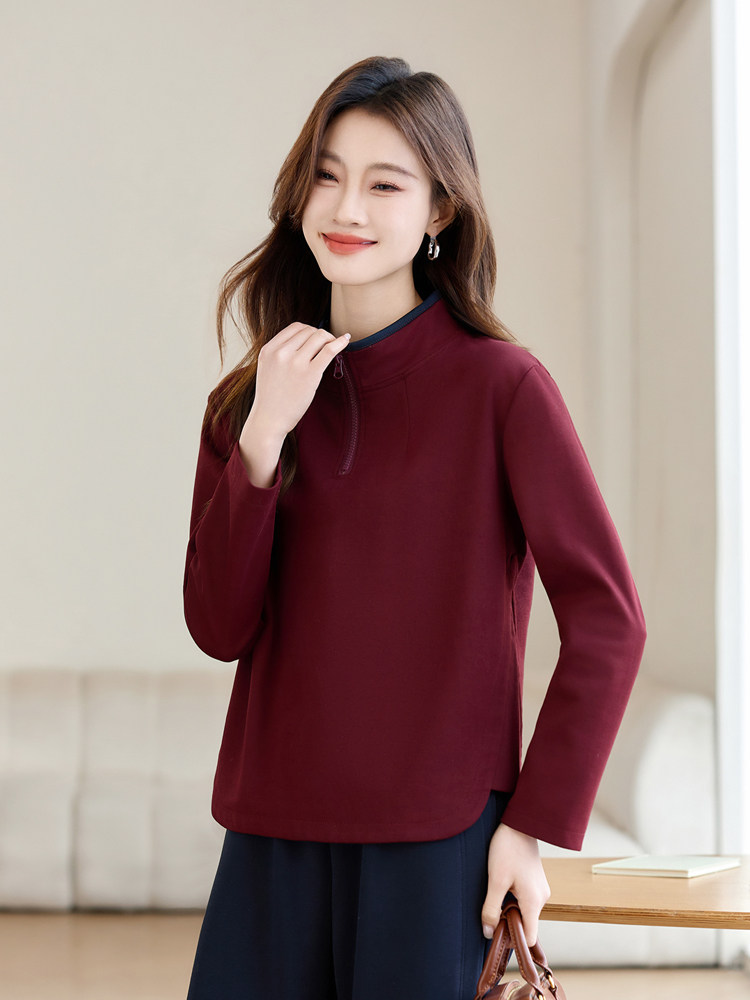 Cstand collar half zip tops Casual hoodie for women