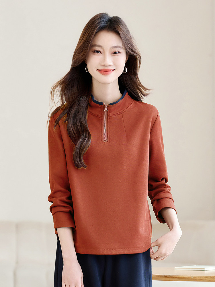Cstand collar half zip tops Casual hoodie for women
