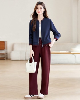 Casual loose casual pants middle-aged coat 2pcs set