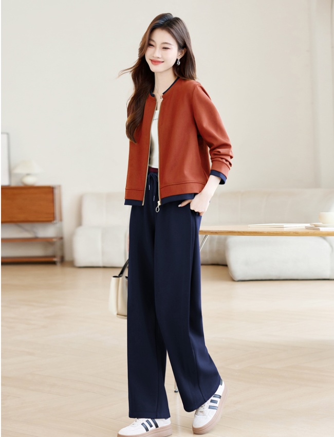 Casual loose casual pants middle-aged coat 2pcs set