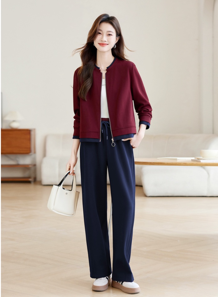 Casual loose casual pants middle-aged coat 2pcs set
