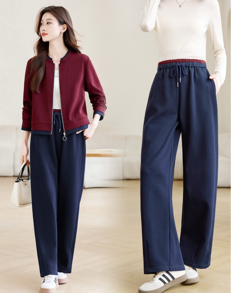 Casual loose casual pants middle-aged coat 2pcs set
