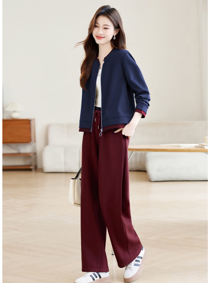 Casual loose casual pants middle-aged coat 2pcs set