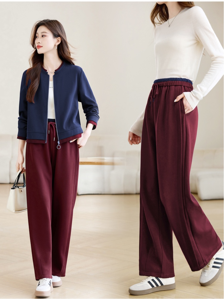 Casual loose casual pants middle-aged coat 2pcs set