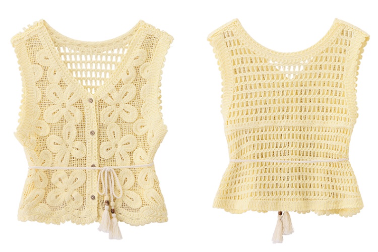 Gauze hollow T-shirt chiffon crochet skirt 3pcs set