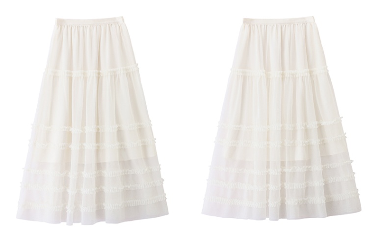 Gauze hollow T-shirt chiffon crochet skirt 3pcs set